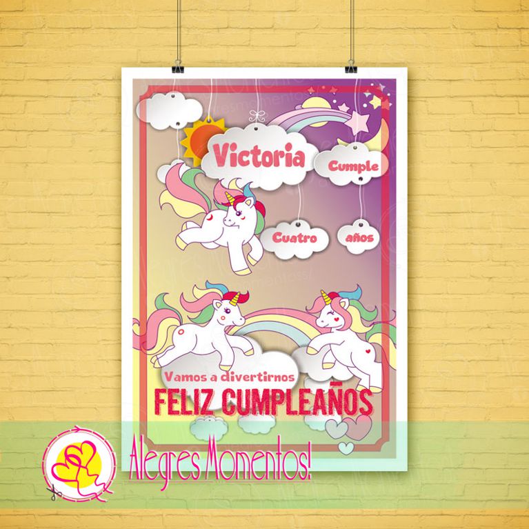Cartel Cumpleaños Unicornios Impreso