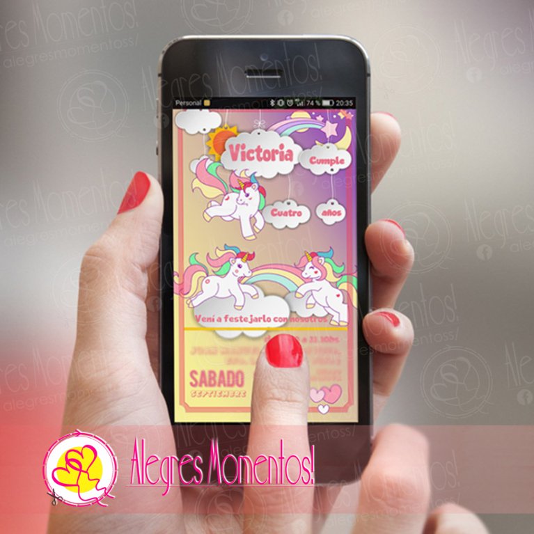 Invitación Digital Unicornios Para WhatsApp