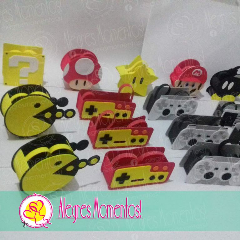 Bolsitas en goma eva decorativas de la temática de Vídeo Juegos